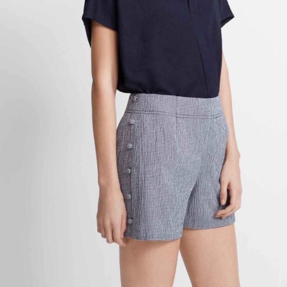 Club Monaco Marnee Gingham Side Button Shorts Blue White Size 10 Quiet Luxury